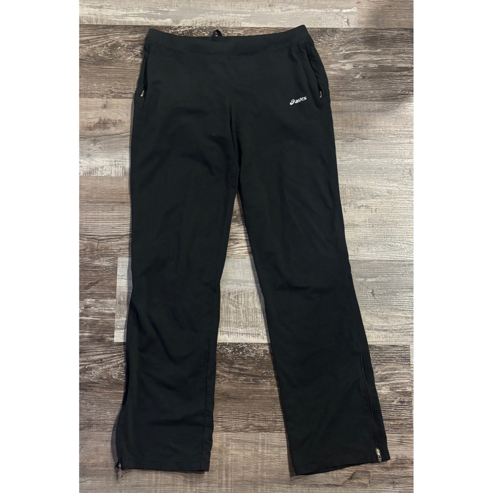 Asics Womens Black Athletic Running Pants Zipper Pockets Ankle Zips Size Medium
